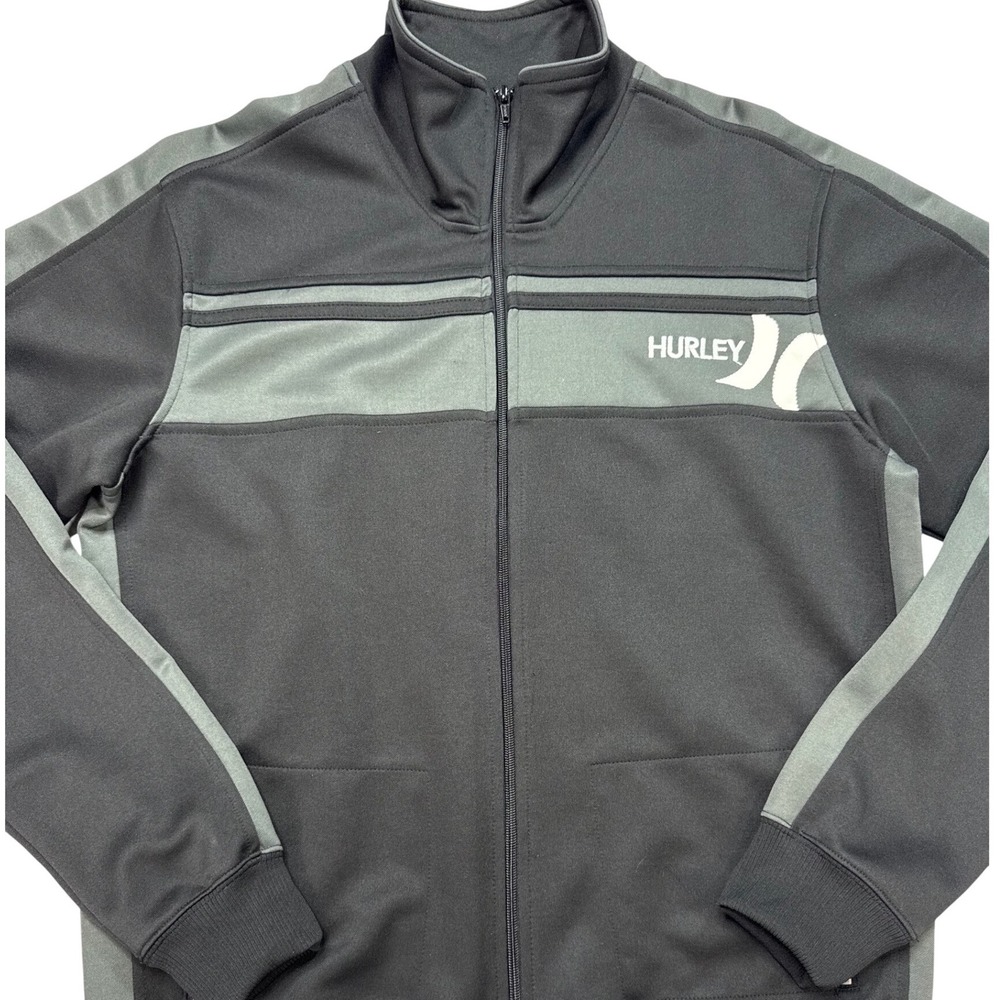 Hurley Track Jacket Mens Large Black Gray Excellent Full Zip Colorblock Logo